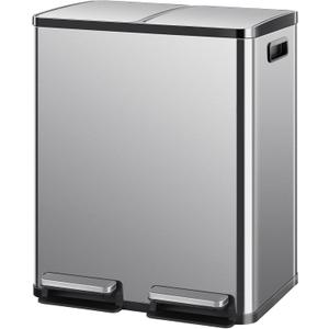 Homee 16 Gallon Trash Can Soft-Close Lid, Recycling Kitchen Trash Can with Foot Pedal and Removable Inner Bucket, 60 Liter Stainless Steel Waste Bin