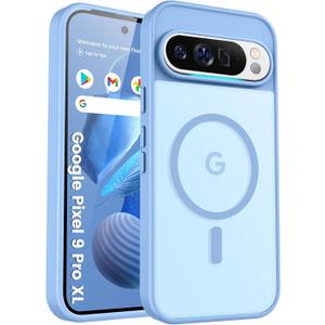 for Google Pixel 9 pro XL Phone Case, Compatible with Magnetic, Military Grade Drop Protection Translucent Matte Shockproof Anti-Scratch/Anti-Fingerprint Case (Azure Blue)