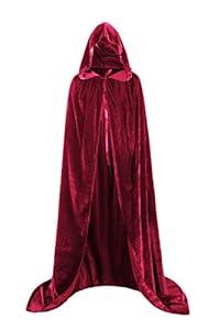 Fit Design Unisex Velvet Halloween Cape Full Length Hooded Cloak Adult Costume (Burgundy/ Size L)