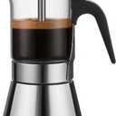 Moka Induction Stovetop Espresso Maker With Pressure valve,Crystal Glass-top & Stainless Steel Esprosso Moka Pot,240ml Classic Italian Coffee Maker