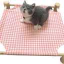 Pozico Elevated Cat & Dog Bed Wooden Frame Pet Hammock for Small Dogs & Cats, Indoor/Outdoor Raised Bed with Breathable Mesh, Portable Pet Cot Furniture Pink Grid