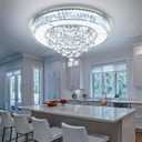 24" Modern Crystal Dimmable Chandeliers for Living Room LED Chandeliers Flush Mount Ceiling Light Fixture Dining Room Bedrooms Silver