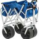 Mac Sports Heavy Duty Collapsible Folding All Terrain Utility Beach Wagon Cart, Blue/White
