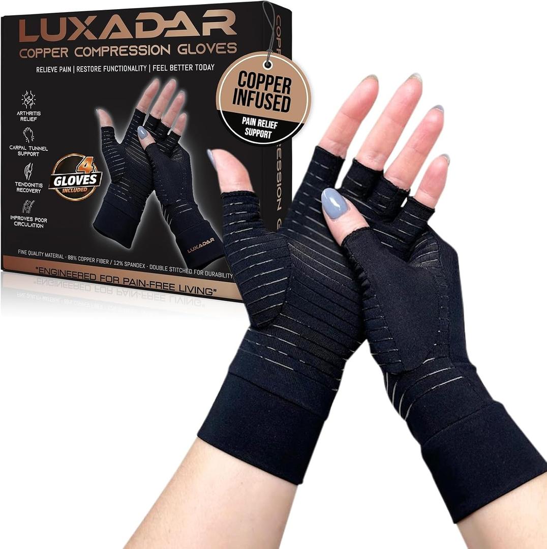 UPDATED Fingerless Compression Gloves, Post-Surgery, Copper Hand Arthritis Gloves for Pain Reliever, Carpal Tunn (Medium)