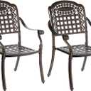 Gardenised Indoor and Outdoor Patio Bistro Chairs with Armrest Bronze Dinning Set 2 Chairs with 1 Table Cast Aluminum. (Chairs)