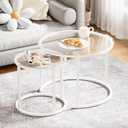aboxoo White Nesting Glass Table Set of 2, Small Glass Round Nesting Tables for Living Room Bedroom, Accent Tea Table with Metal Frame Modern Industrial Simple, round, 23.6-inch diameter x 17.7-inch height