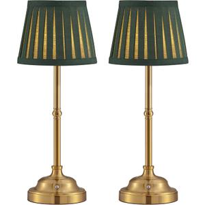 KDG Cordless LED Table Lamp Set of 2, Portables Fabric Shade Desk Lamps, 4000mAh Rechargeable Battery Powered Lighting, Dimmable Light for Dining Room, Bedroom, Bedside, Night Light, Balcony (Green)