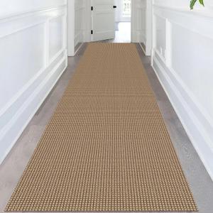 KOZYFLY Extra Long Runners for Hallways 3x14 ft Washable Kitchen Runner Non Slip Rubber Backed Hallway Rug Cotton Entryway Runner Rug Floor Carpet for Indoor Hall, Kitchen, Stair, Tan/Orange/Brown