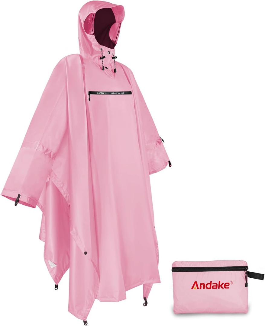 Andake Waterproof Rain Poncho for Adults Unisex,230T Ripstop Polyester,Raincoat Gear with Transparent Viewing Window Outdoors (One Size, Cherry Blossom)