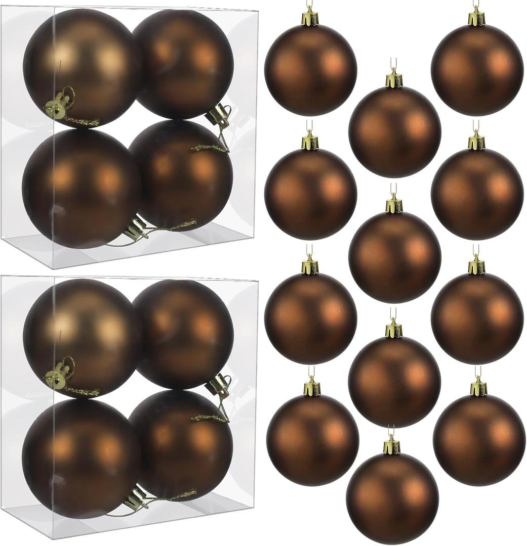 Hungdao 24 Pack Bronze Christmas Ornaments, Plastic Matte Brown Hanging Ornaments Bulk, 2.76 Inch Handcrafted Holiday Decorations Ball for Christmas Tree Xmas Party Decor