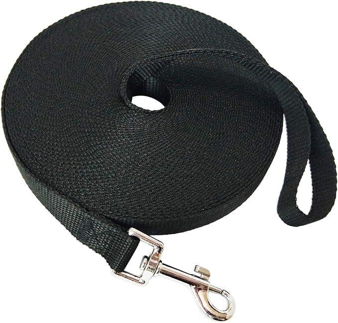 Nylon Training Dog Leash for Small Medium Large Dogs, 15ft 20ft 30ft 50ft 100ft Long Leash Dog/Puppy Lead for Obedience Recall Training, Camping (Black)