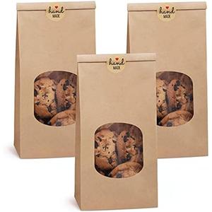 Eupako 4.5x2.36x9.6" Bakery Bags With Window - 50 PCS Brown Tin Tie Tab Lock Kraft Paper Bags for Cookies, Coffee - Includes 50 PCS Handmade Stickers