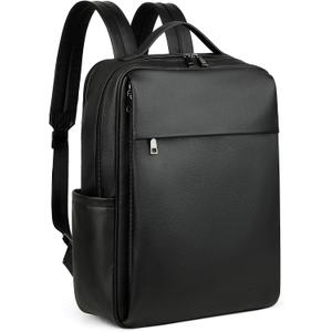MASINTOR 15.6 inch PU Leather Laptop Backpack Purse for Women, Large College Casual Backpack Travel Bag Black