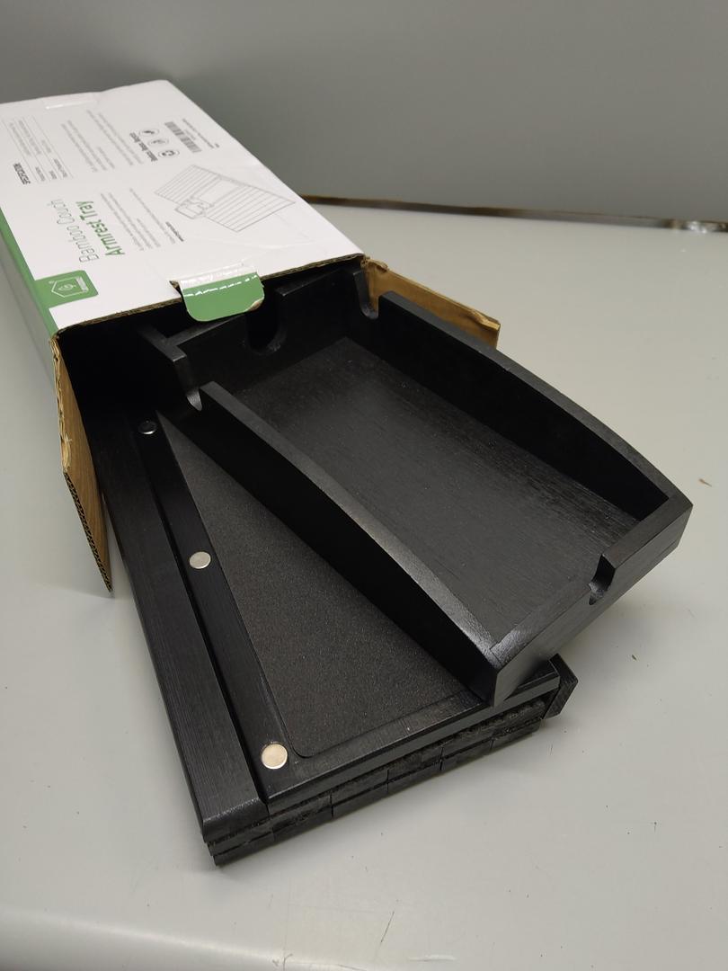 Joy&Grace Couch Cup Holder, 3-in-1 Magnetic Detachable Couch Arm Tray, Bamboo Sofa Armrest Table with Anti-Slip Pad, Sofa Armrest Tray Table (Black)