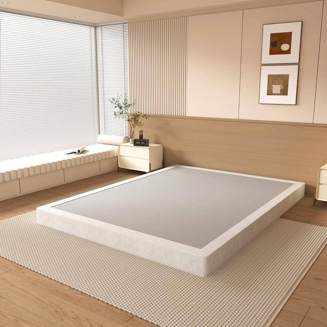 NHODIR 4 Inch Box Spring Queen Size Bed Base, Heavy Duty Metal Queen Mattress Foundation with Fabric Cover, Easy Assembly,Noise Free