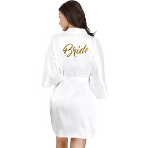 EPLAZA Bride Bridesmaid Robes for Wedding Bridal Party Women Short Solid Color Silky Satin Robe Kimono with Gold Glitters (White, Bride), 
One Size	48.5 - 49.5	11