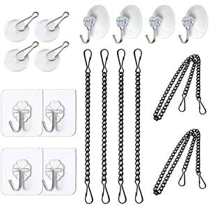 Arecyuer Stained Glass Window Hanging Chain Kit, Picture Hanging Chain with Suction Cup Hooks Sunshine Catcher Metal Nickel Plating Stained Glass Window Panels 10 Inch and 20 Inch (Black)