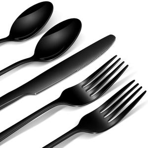 20-Piece Black Silverware Set, Premium 18/0 Stainless Steel Flatware Set for 4, Food-Grade Cutlery Utensils Set, Mirror Polished Tableware, Includes Knives, Forks, and Spoons, All Dishwasher Safe
