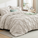 Bedsure King Comforter Set Linen - Bed in a Bag Bedding Set 7 Pieces, GentleSoft™ Pintuck Bed Set Gift for Family, Pinch Pleat All Season Comforter with Sheets, Pillowcases & Shams 