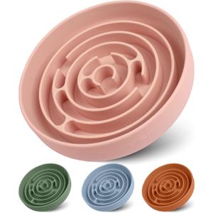 Coomazy Slow Feeder Dog Bowls, Silicone Dog Bowl with Suction Cups, Slow Feeder & Non-Slip Design, Boredom and Anxiety Reducer, Suitable for All Breed Dogs, Pink