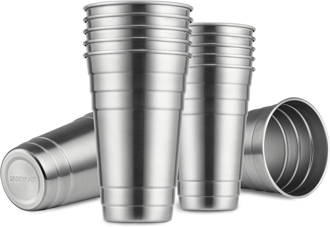 MEWAY Premium Stainless Steel Cups 24 oz Pint Cup Tumbler (8 Pack) - Premium Metal Cups - Stackable Durable CupChilling Beer Glasses, for Travel, Outdoor, Camping, Everyday