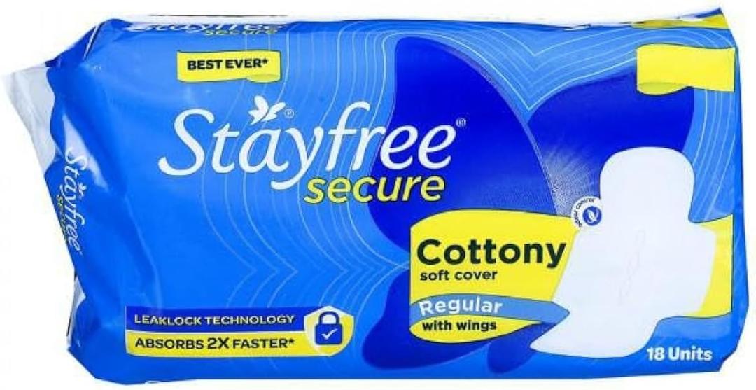Stayfree Secure Cottony Soft Cover with Wings Sanitary Pads - Regular 18 Count, XL (Pack Of 1)
