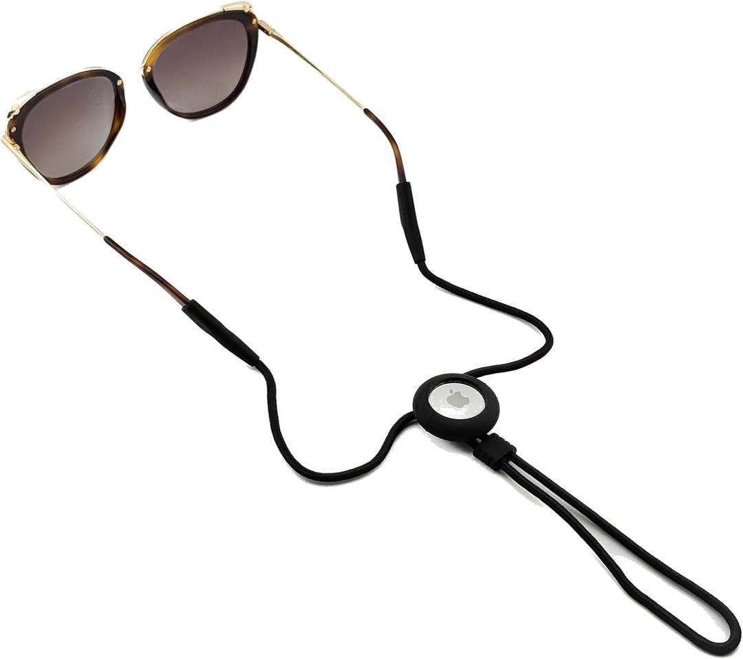 Eyeglass Lanyard – Sunglasses Strap with Holder Compatible with AirTag Tracker – Adjustable Eyeglass Strap for Eyewear Loss Prevention – Sunglasses Lanyards (Black Rope)