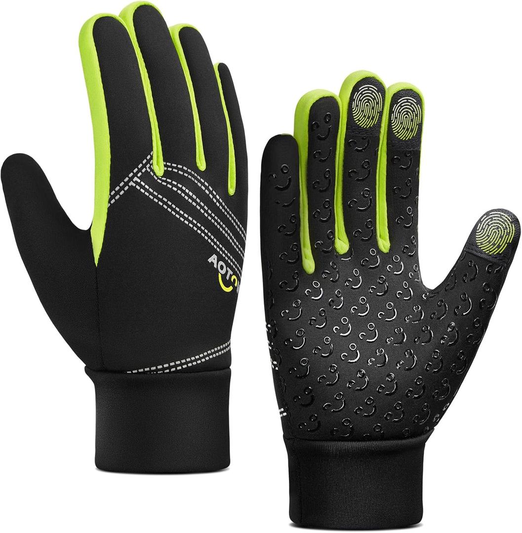 Winter Warm Kids Cycling Gloves - Cold Weather Touchscreen Glove for Childrens Riding Bike and Football Grip Anti-Slip Outdoor Ski Sports Gloves for Boys Girls 4-12 Year Old (XL(10-12years), Green/Black)
