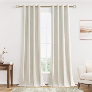 Jowels Cream Linen Blackout Curtains 96 Length 2 Panels Set for Living Room Bedroom, 100% Black Out Thermal Insulated Linen Drapes, Room Darkening Grommet Curtains 96 Inches Long Natural Beige