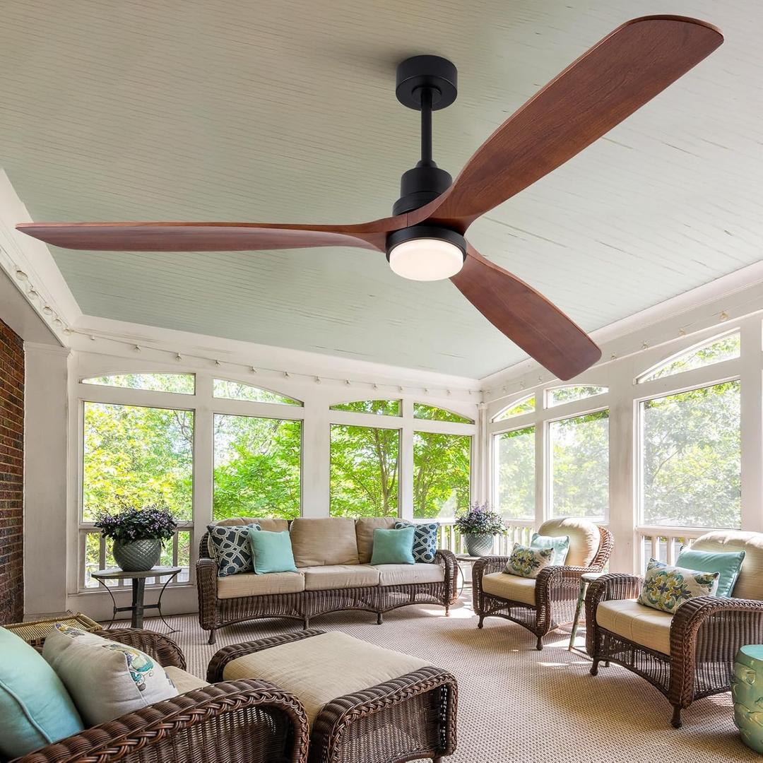 BOJUE Ceiling Fans with Lights and Remote 72-inch 3 Blades Farmhouse Large Ceiling Fan, Black Ceiling Fan lights for Living Room Basement Sunroom Porch Patio, 6-Speed Remote Control