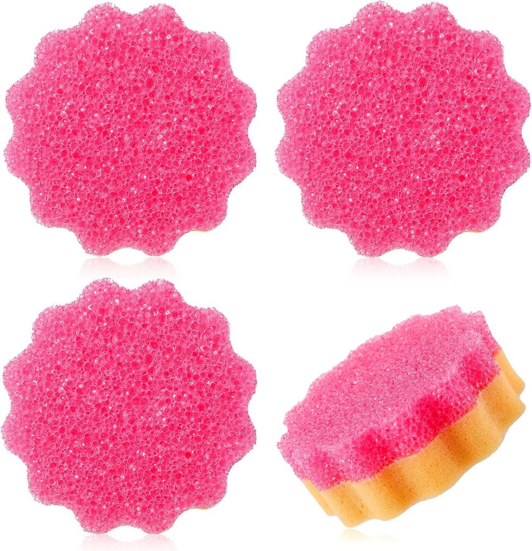 FillTouch 3 Pcs Dual Sided Scrub Sponge Multi Functional Cute Temperature Sensitive Non Scratch Dish Sponge for Washing Dishes Kitchen Bathroom(Flower,Pink)