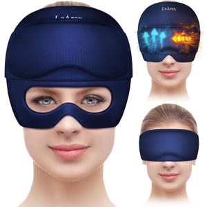 Migraine Relief Cap2 in 1 Headache Relief Cap with Gel Eye Mask Ice Head Wrap Hot and Cold Therapy Hat for Headache Puffy Eyes Sinus and Tension Stress Relief (Blue)