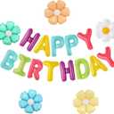 CANREVEL Happy Birthday Banner 13pcs 16 Inch Mylar Foil Letters with 5pcs Flowers Balloons Birthday Party Decorations for Kids and Adults - 3D Macaron