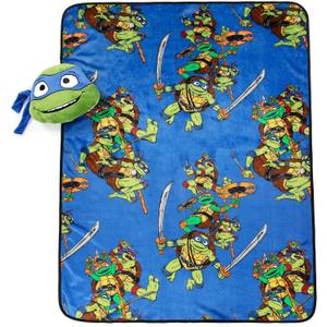 Jay Franco Nickelodeon Teenage Mutant Ninja Turtles Mutant Mayhem Leonardo Nogginz Set - 40 x 50 Inch Blanket & Plush Pillow Set, Kids Super Soft 2 Piece Set