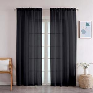 OWENIE Black Premium Sheer Curtains, 2 Panels Set, 42W x 72L, Rod Pocket, Polyester, Light Filtering, Living Room, Kitchen Room, Modern Style