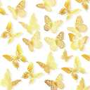 144 Piece 3D Butterfly Wall Decoration - Gold Butterfly Decor, 4 Styles, 3 Sizes, Removable Wall Stickers for Cake, Birthday, Party, Bedroom, Wedding