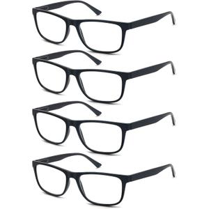 Reading Glasses 1.50 Oversized Large Square Men Readers Black Frame 4 Pack,Comfy Lightweight Eyeglasses for Reading Flexible Spring Hinge