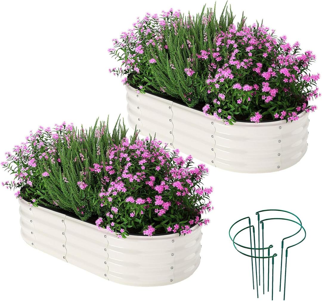 ZFHgarden Galvanized Metal Planter Raised Garden Bed Kit for Gardening Outdoor4x2x1ft 2 Planter Grow Garden Box Raised Flower BedLong Vegetable Clearance Herb Raised Garden Beds for Gardening White