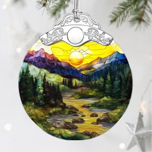 Stained Glass Ornament, Christmas Ornaments, Christmas Decorations for Tree, Holiday Ornament, Gifts for Nature Lovers, Holiday Party Gifts, Gift Ideas & Xmas Gift - Mountain Range