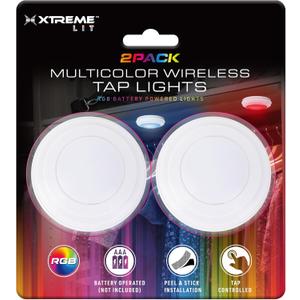 Xtreme 2pk Round LED Tap Puck Lights: Multi-Color Touch Control for Versatile Lighting