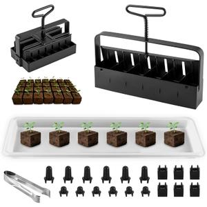 Soil Block Maker Bundle - Large 2" and Small 0.67" Handle Manual Soil Blocker 2 Inch with 3 Types of Seed Pins, Seedling Tray, Grow Tweezer - Seed Starter Tool for Garden Seedlings, Cuttings