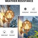 2 Pack Gold Globe Outdoor Wall Lights, Round Exterior Wall Sconce for Patio, Porch, Grand Entryway, Anti-Rust Aluminum Waterproof Outside Wall Lighting, Vintage Wall Lantern with Amber Glass