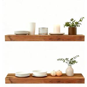 Solid Wood Floating Shelves,23.6in Finished Real Wood Wall Shelves with Heavy-Duty Hidden Bracket, Easy Installation, Set of 2, 23.6in x 7.1in x 1.5in, for Living Room Bedroom Kitchen,Bronze