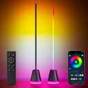 Keepsmile Smart RGB LED Corner Floor Lamp,Bright Tall Standing Lamps with APP and Remote,Modern Floor Lamp with Music Sync and 16 Million Colors, Ambient Lighting for Living Room Matte Black 2 Pack