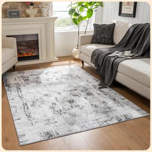 Istana 5x7 Area Rug - Grey Rugs for Living Room 5x7 - Foldable Rugs for Bedroom - Stain Resistant Washable Rug - Eco-Friendly Boho Area Rugs - Easy to Clean Living Room Rug (Dark Grey / White)