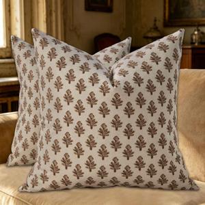 DFXSZ Floral Pillow Covers 20x20 Set of 2 Light Brown Block Print Decor Throw Pillow Covers Decorative for Vintage Modern Neutral Accent Farmhouse Rustic Sofa Bed Cushion Decor TH157C20