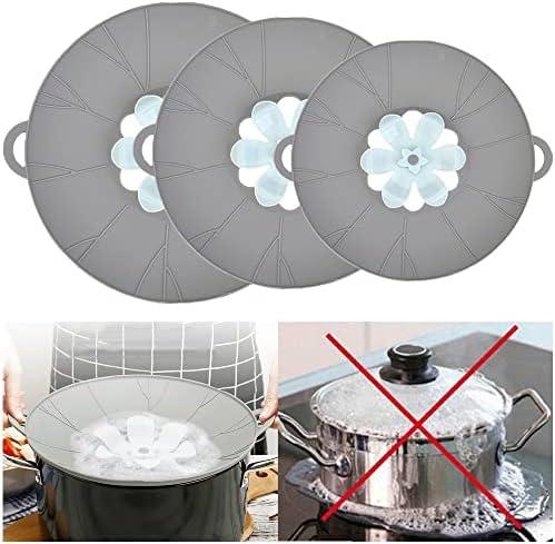 3pcs Silicone Lid Set, Microwave Splatter Cover, Reusable Heat Resistant Lids, Boil Safeguard, Spill Stopper, Multi-Function Kitchen Covers, Fridge Dishwasher Safe 3 Pcs