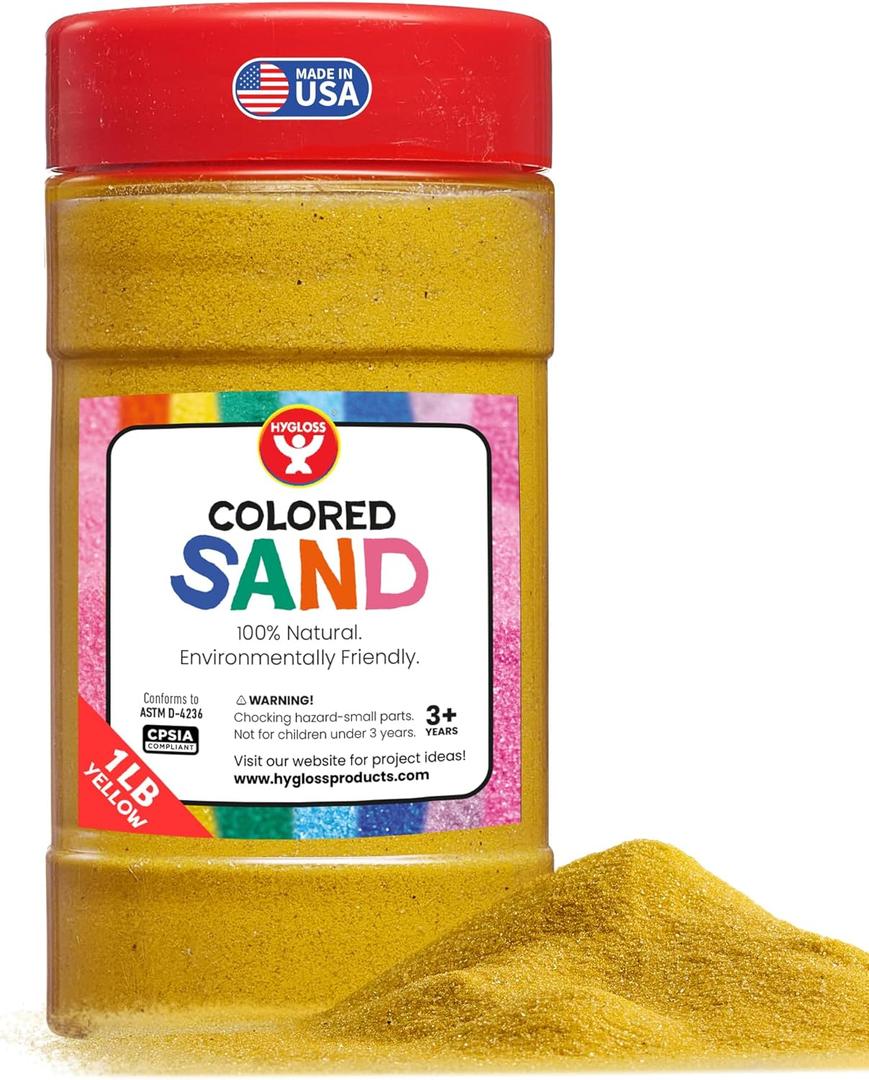Hygloss Colored Sand for Crafts  1 lb Bottle, Yellow  Vibrant Colorful Fine Sensory Play Sand Art Kits for Kids  Classroom Activities for Children 3 4 5 6 7 8 9 10 11 12  Safe for Ages 3+