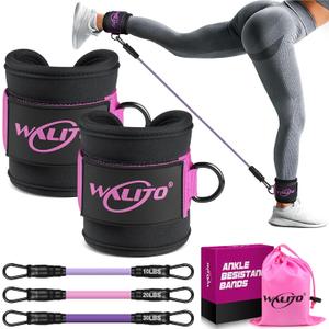 WALITO Ankle Resistance Bands with Cuffs, Exercise Bands for Legs and Butt, Booty Workout Equipment for Kickbacks and Hip Fitness Training (Black pink)