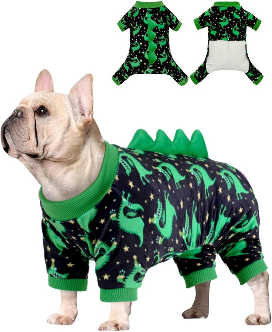 CuteBone Dinosaur Costume Dog Pajamas, Stretchy Spandex Crystal Velvet Sleepwear Coat for Small Dogs, Soft & Warm Pet Outfit Clothes for Cold Weather, Cozy Pullover Design, Large